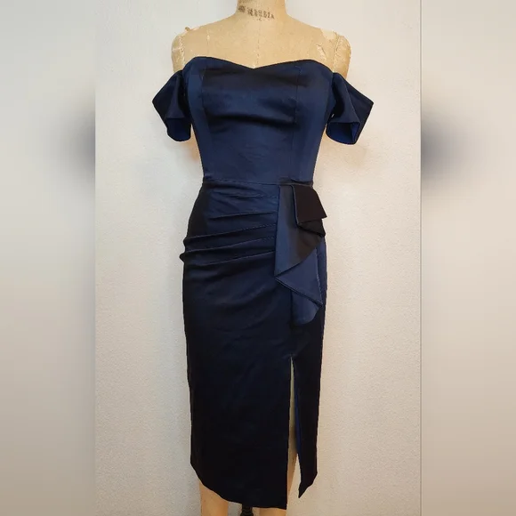 Dress The Population Navy Satin Alani Sheath Dress - Picture 6 of 10